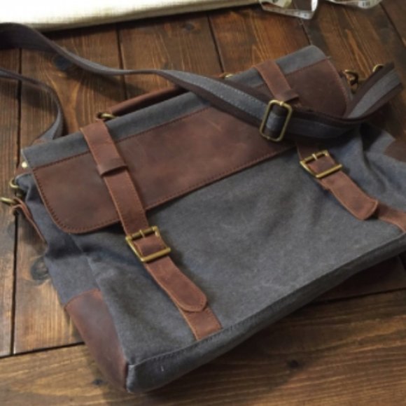 Denim and Leather Laptop Bag / Messenger Bag